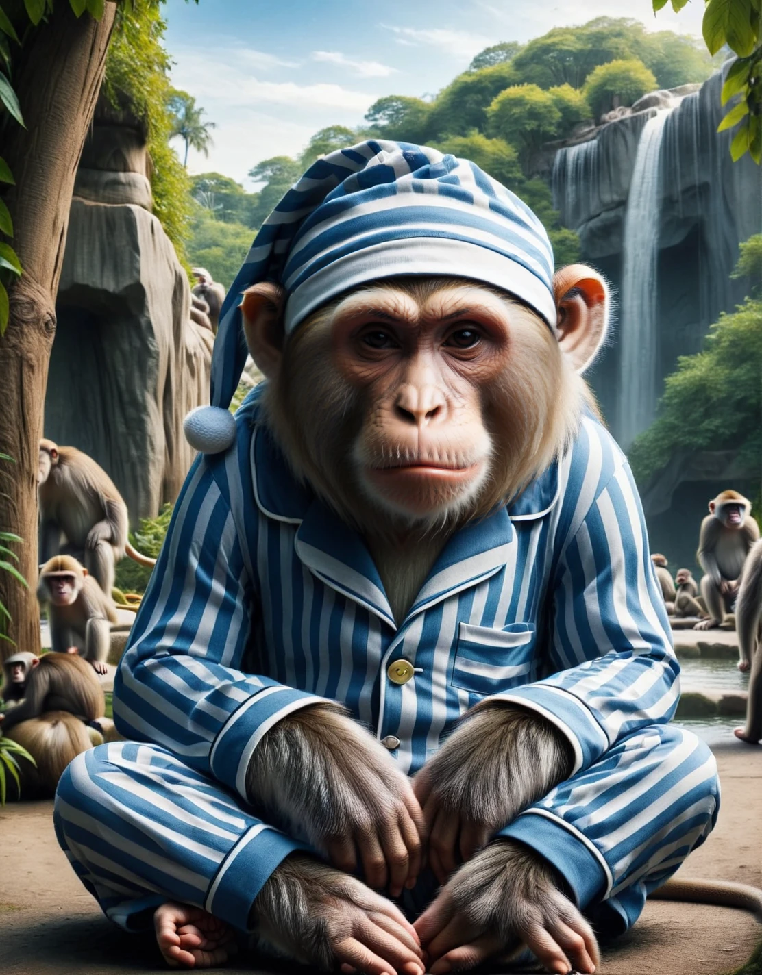 An ais-pyjms monkey in a zoo <lora:ais-pyjms-sdxl:1>, masterpiece, uhd, 4k