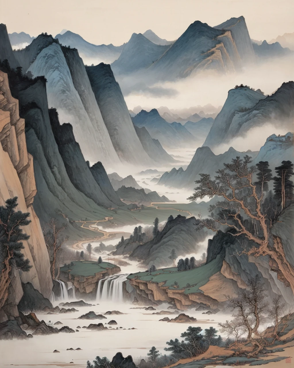 best quality,masterpiece,highly detailed,ultra-detailed, <lora:Zhang Daqian:1>
zhang daqian, no humans, scenery, traditional media, outdoors, nature, painting \(medium\) ,landscape,