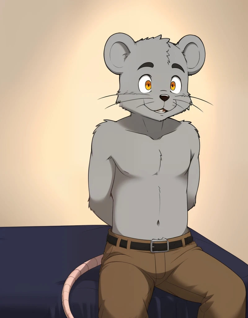 (((detailed eyes, detailed face))), (furry, chuukichi <lora:character_chuukichi_findigo_v1:0.9>, grey hair, short hair, thick eyebrows, mouse boy, buck teeth, orange eyes), male, (solo), (plump), (white boxer briefs, white male underwear, topless), lying on bed, (spreading legs), smile BREAK (konzaburou, ukan_muri, cute), bedroom, (flat shading, flat color, high brightness), 8k, UHD, masterpiece, (full body)