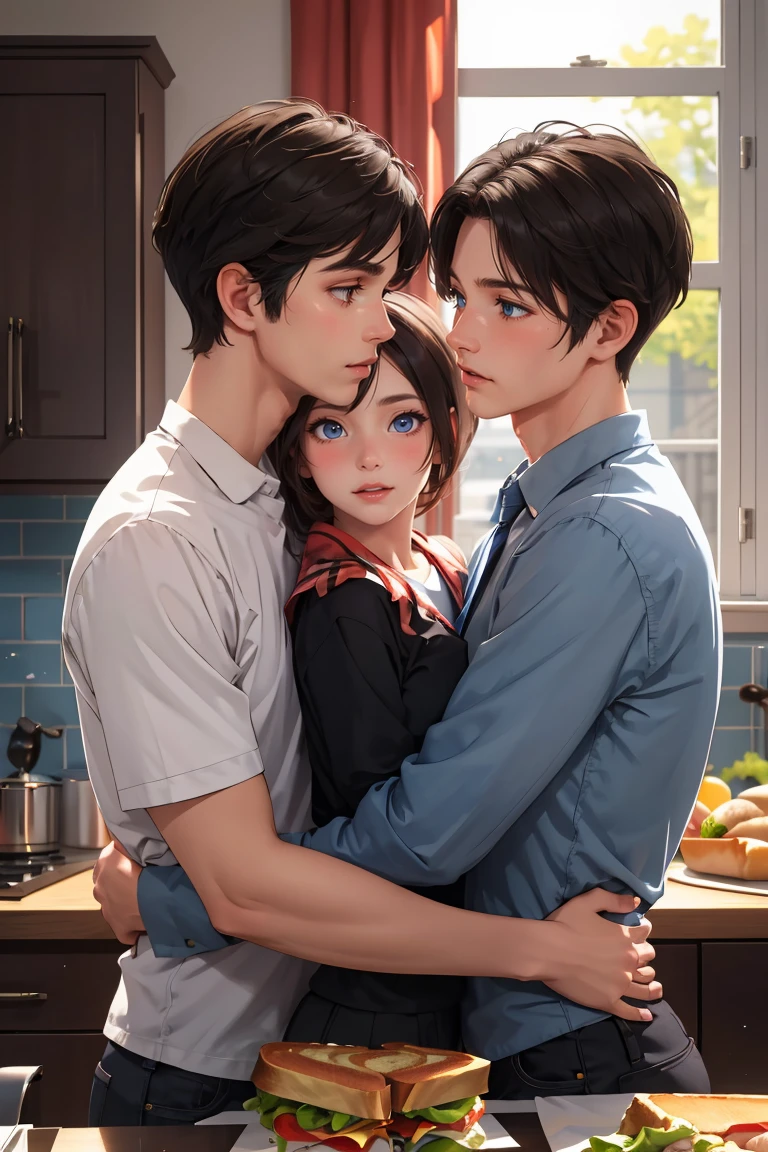 masterpiece, best quality,Ray tracing, hdr, volumetric lighting,
sandwich, threesome,sandwiched, 
 <lora:Threesome_16FefaAIart:0.9> 
1girl, 2boys, multiple boys,
upper body,
standing,