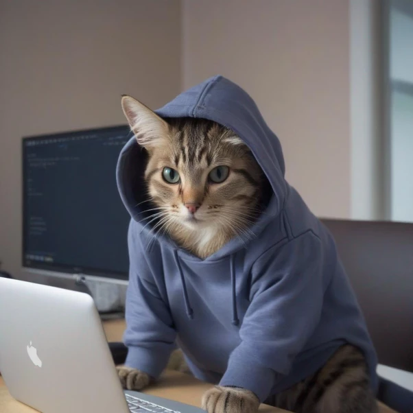 cat with a hoodie like a hacker