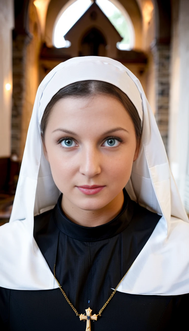 cinematic film still foxydi as a nun <lora:foxydi:1> . shallow depth of field, vignette, highly detailed, high budget, bokeh, cinemascope, moody, epic, gorgeous, film grain, grainy