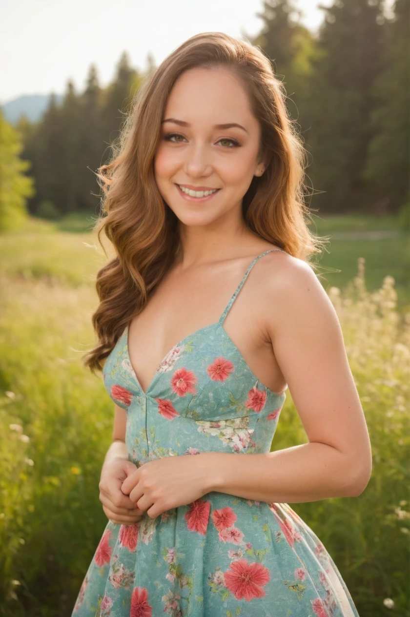 remylacroix, floral print sundress, in a meadow, bokeh, <lora:add-detail-xl:0.8> <lora:remy lacroix sdxl v2-000003:1>,