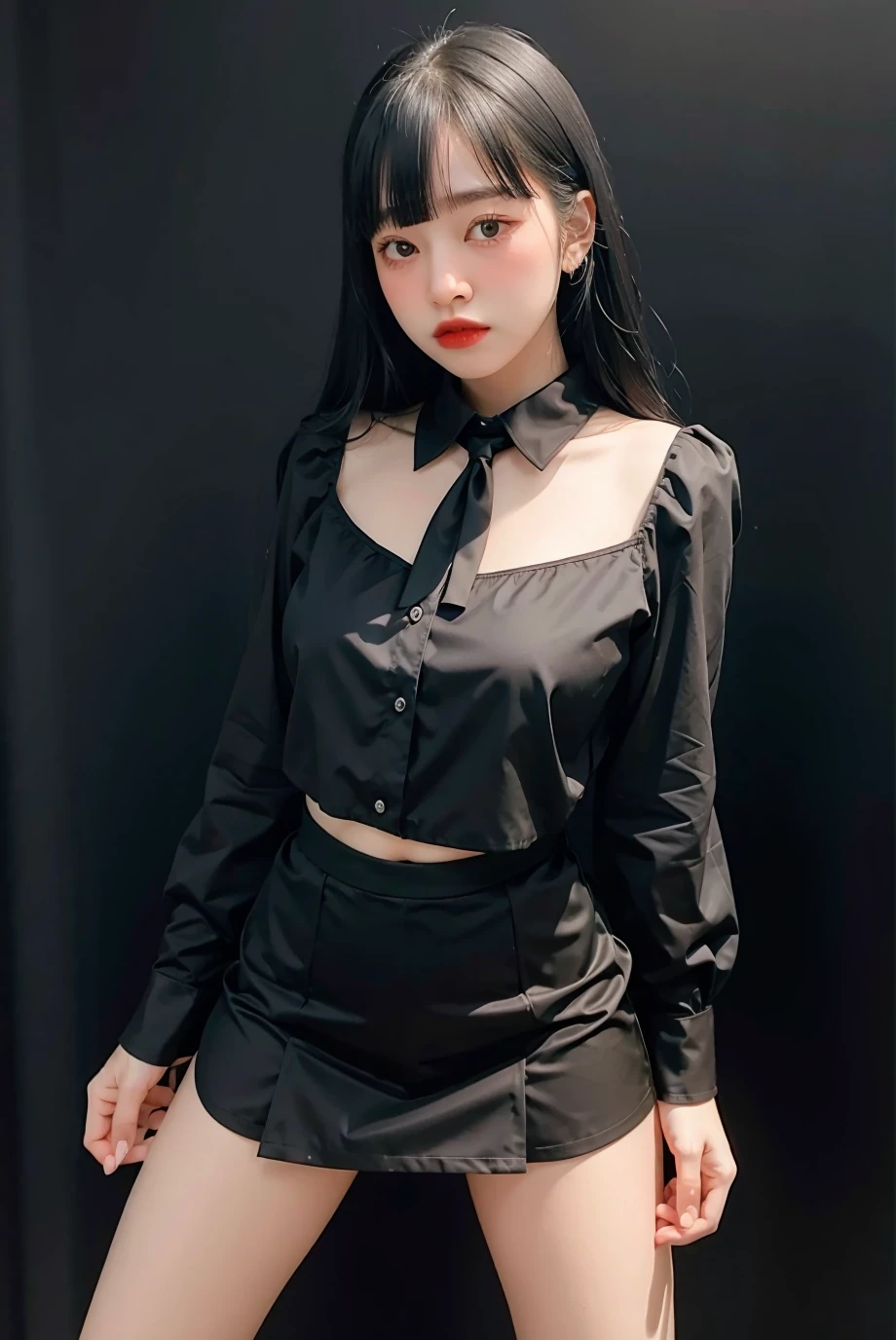 1girl, black  formal blouse and black skirt, white background,    <lora:Fon_Pattaraporn-04:1>