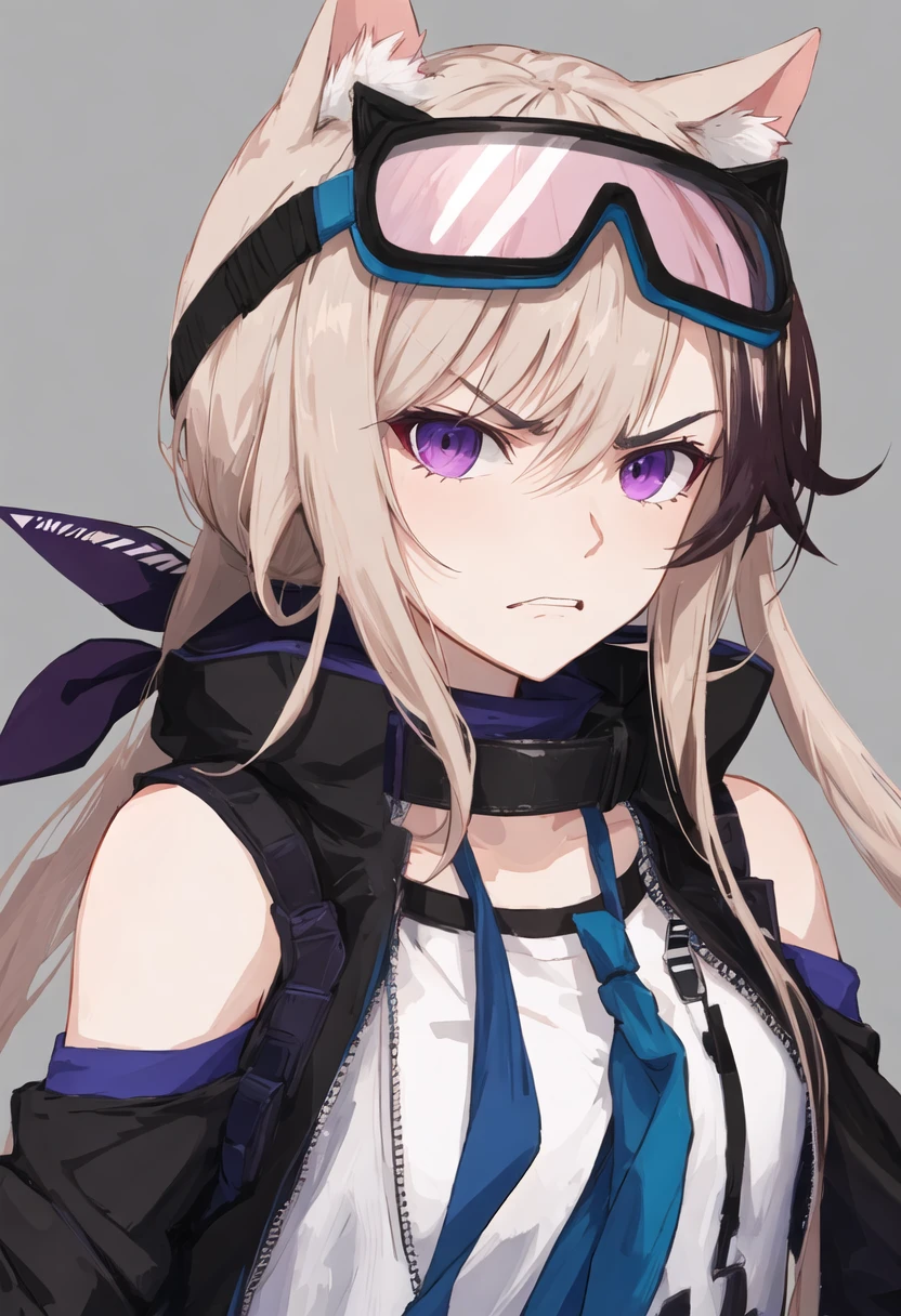 best quality, masterpiece, highres, solo, {cardigan_arknights:0.90}, angry, annoyed, portrait, looking at viewer