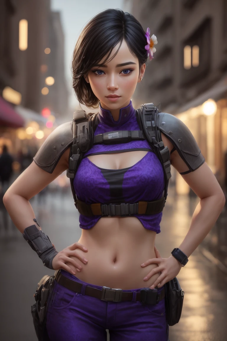 realistic, masterpiece, profesional image trending on artstation of 1 gilr Aruni, <lora:Aruni_from_Rainbow_Six_Siege:0.55> 1girl, aruni , purple eyes, slender, small breasts, black hair, flower in hair, scar on face, ((total naked)), sexy , Standing with one hand on the hip and the other hand on the chin, with a thoughtful expression on the face. , (((in modern city streeet background,))) perfect quality, rim lights, detialed, focus on character , perfect body proportions, realistic skin details BREAK, ultrasharp, ultradetailed, perfect quality, masterpiece, intricated details, ultra clear, <lora:add_detail:0.7>, <hypernet:sxzBloom_sxzBloom:0.3>, detailed skin perfectly detailed face, sharp face, hotify