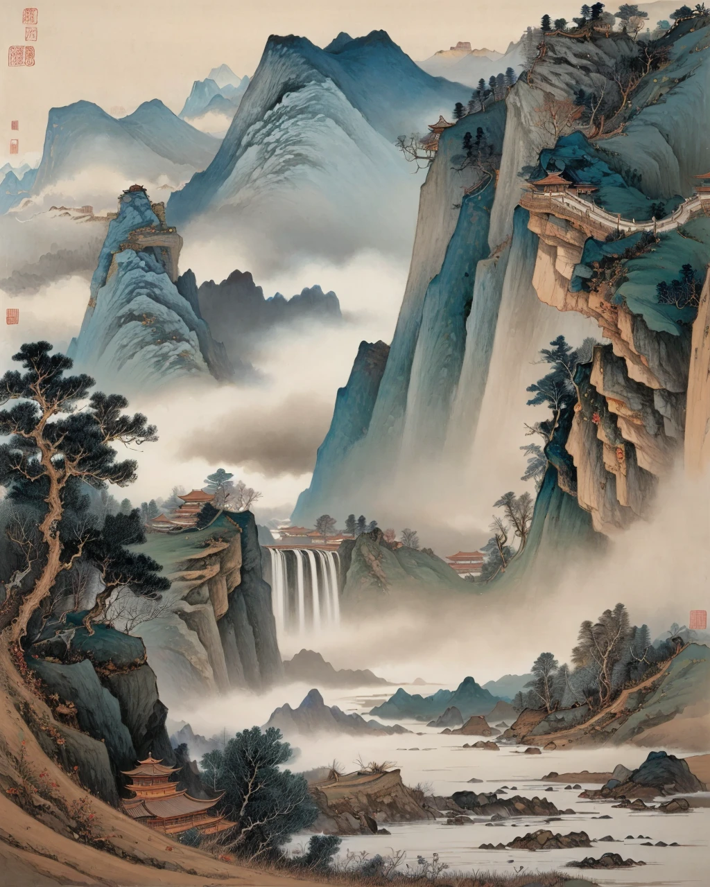 best quality,masterpiece,highly detailed,ultra-detailed, <lora:Zhang Daqian:1>
zhang daqian, no humans, scenery, traditional media, outdoors, nature, painting \(medium\) ,landscape,