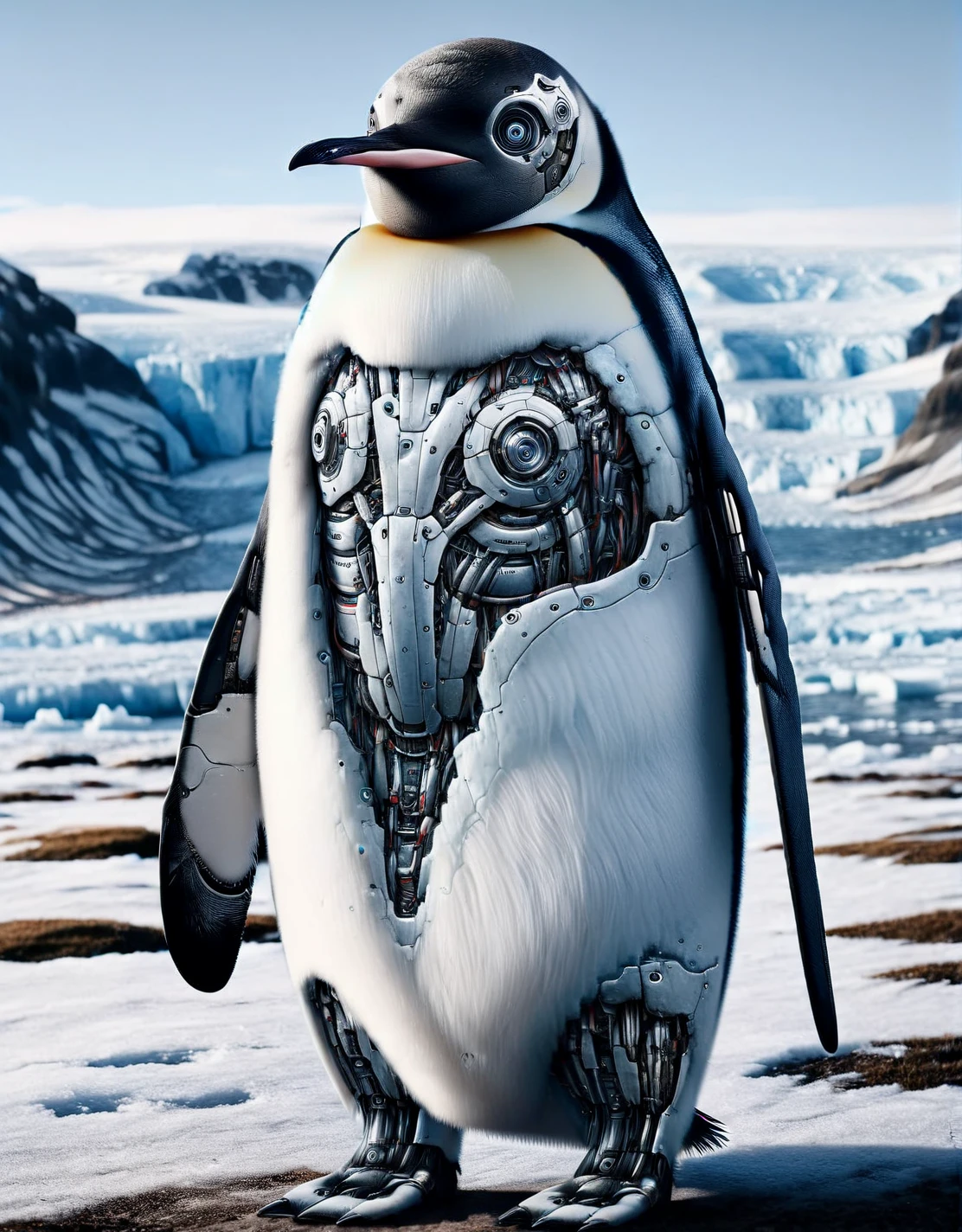 ais-rbts penguin standing in the frozen tundra <lora:ais-rbts-sdxl:1>, masterpiece, uhd, 4k