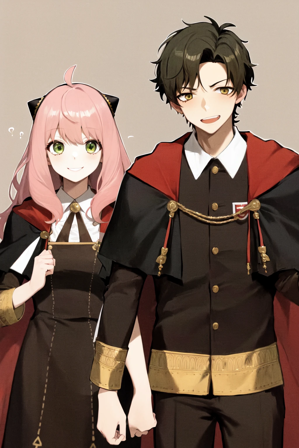 masterpiece, best quality, highres,
1girl anya,
1boy damian,
eden academy uniform, capelet,
smile
<lora:damian_anya_d32:1>