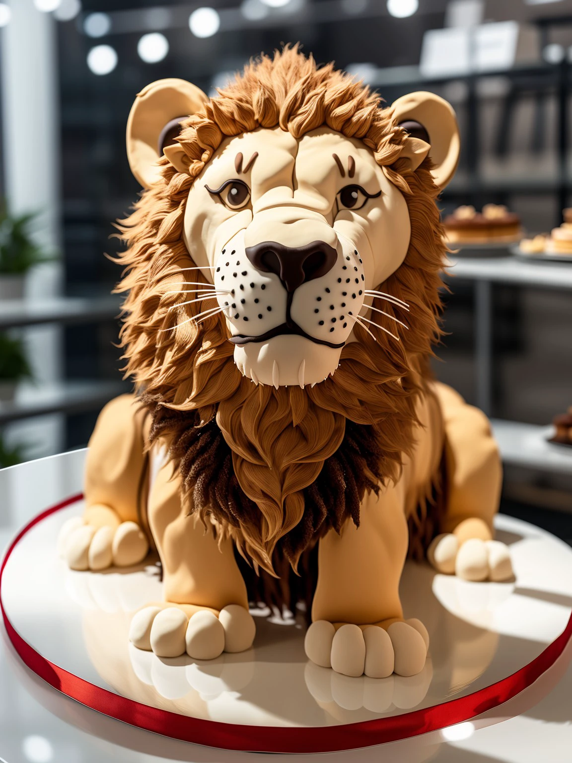 A cute cute little lion carries a plate of cake to wish a happy birthday