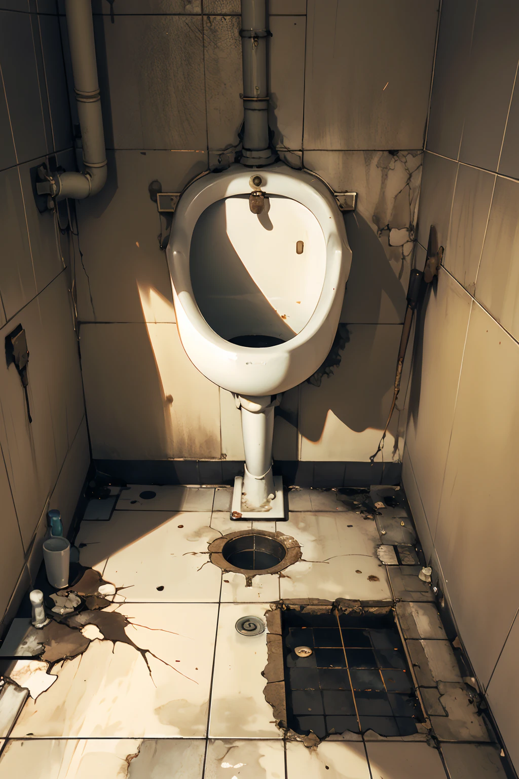 <lora:0250 dirty urinal_v2:1>,ruanyi0250,indoors,tile floor,tile wall,horror \(theme\),no humans,urinal,industrial pipe,shadow,(red-panic-button-positive:1.1),, best quality,masterpiece,highres,official art,extremely detailed cg unity 8k wallpaper