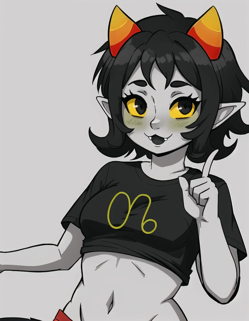 nepeta <lora:nepeta:1>, (symbol on shirt), 1girl, (colored skin, grey skin)