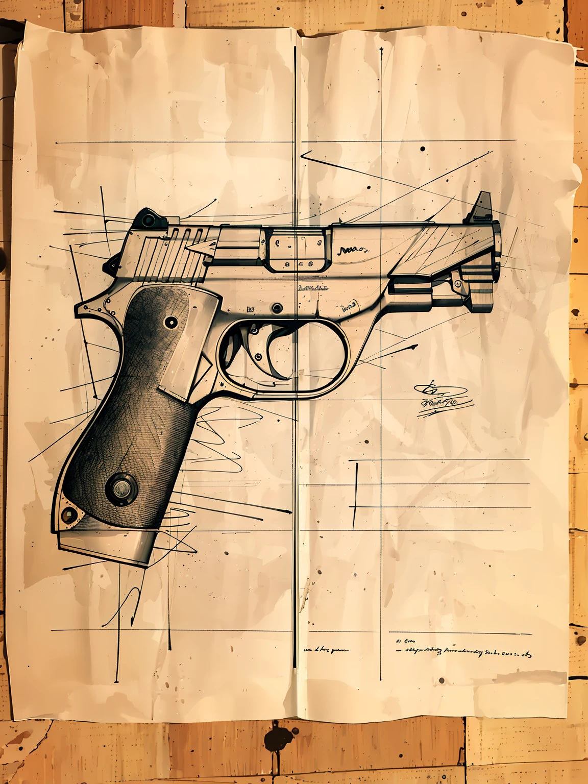 masterpiece, high quality,a drawing of gun, pen sketch, <lora:J_ancient_sketch:0.8> j_ancient_sketch