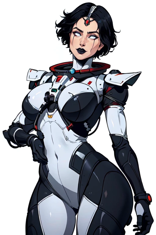 score_5_up, score_6_up,
1girl, bangs, black hair, blush, breasts, closed mouth, cowboy shot, short jacket, grey background, hand on hip, bodysuit, medium breasts, looking at viewer, open clothes, open jacket, short hair, simple background, smile, solo, standing, thighs, white background