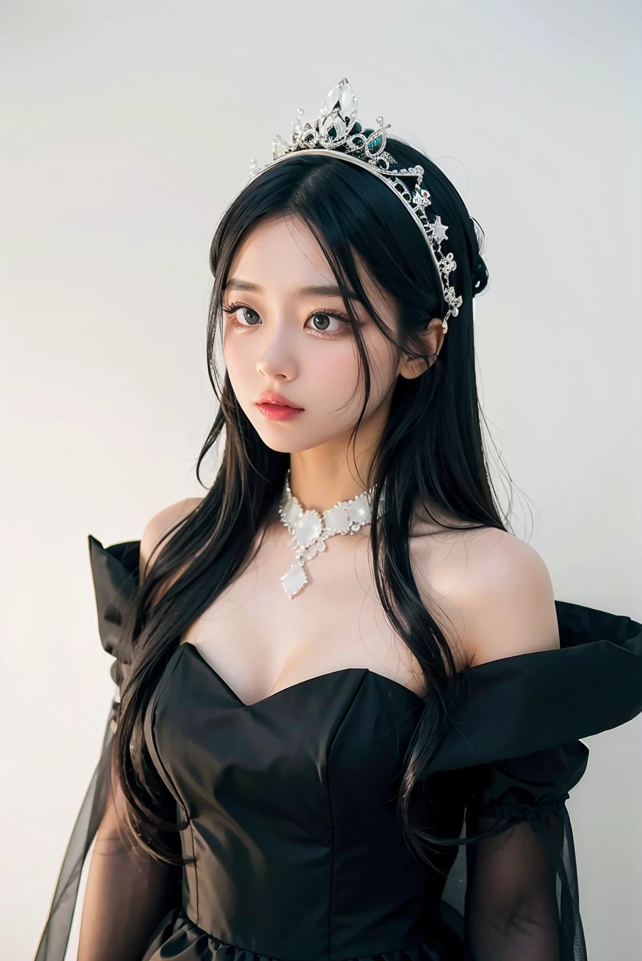1girl, black formal attire, white background, <lora:igumdrop-04:1>
