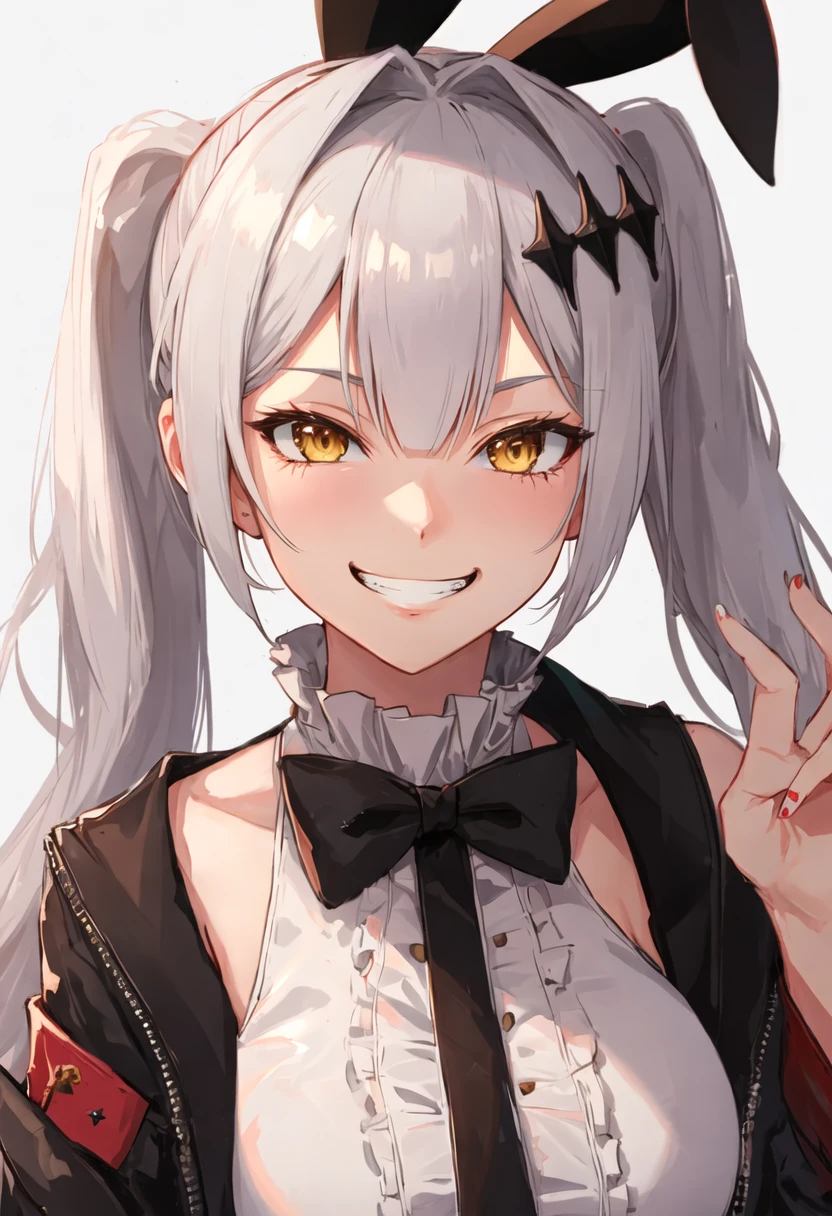 Asahi Mutsuki、Good looking girl (blush, Perfect Face), independent , Looking at the camera, masterpiece, Anime art style, Cute Characters, Most detailed, high quality、Nico Nico Smile、Show your armpits、Silver Hair、side ponytail、Small breasts、Lolita