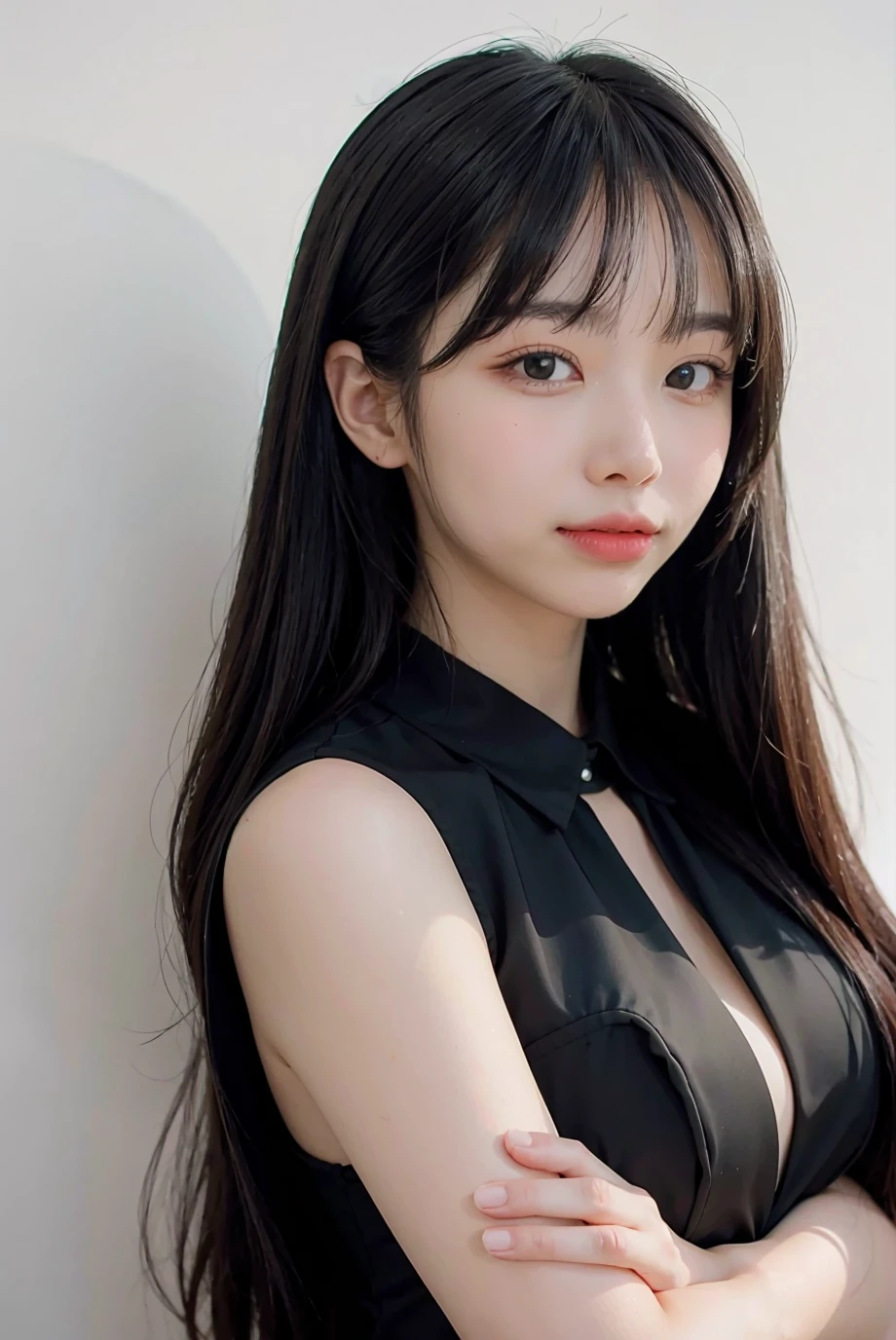 1girl, black formal attire, white background, <lora:highsstn-04:1>
