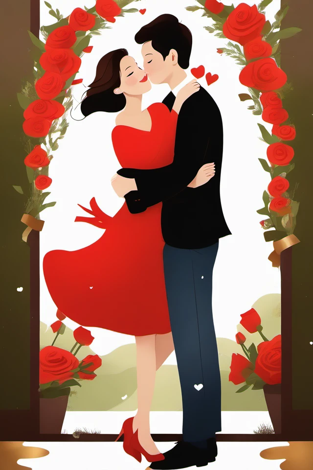 Valentine's Day,Flat painted style,1girl AND 1boy,<lora:lbc_Valentine's Day_XL:1>,love,romantic,masterpiece,