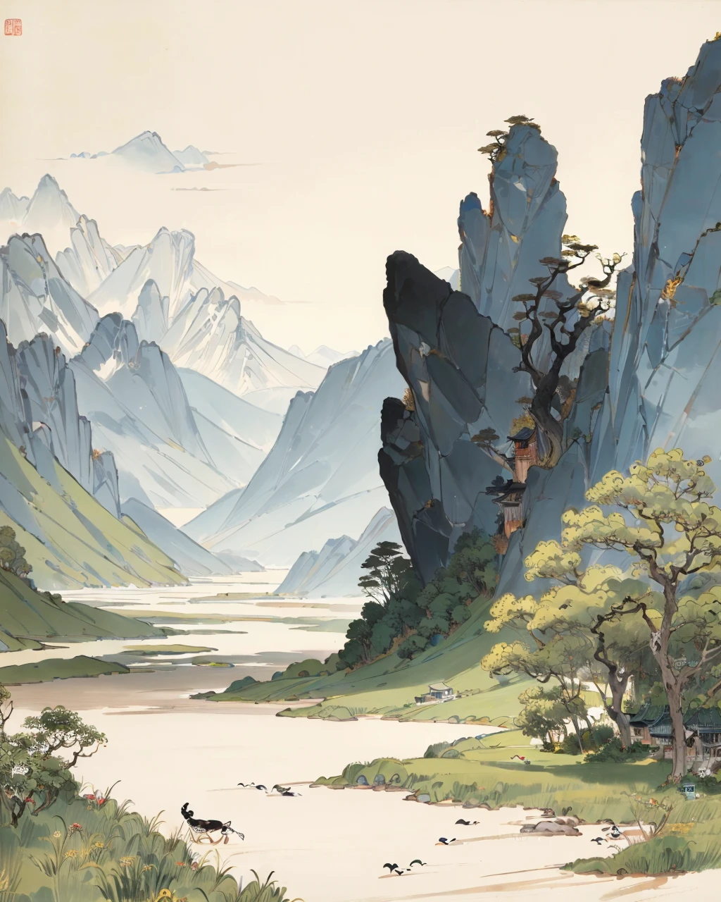 best quality,masterpiece,highly detailed,ultra-detailed, 
<lora:de-photo-er_8:0.5><lora:cartoonisationer:0.5> <lora:cartoonisationer-21st_ce:1>
<lora:neg4all_bdsqlsz_V3.5:-1>,scenery, pistil  landscape, 
 <lora:Qi Baishi:1>qi baishi, traditional media