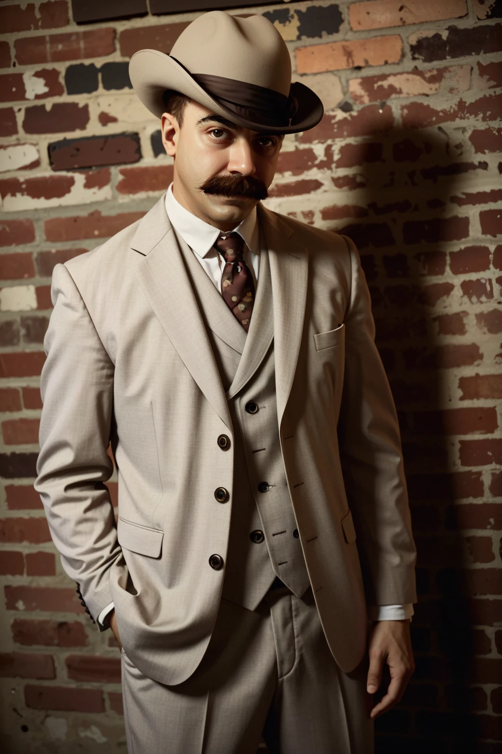 ((ultra detailed, masterpiece, absurdres))
<lora:DIMHHHolmes:0.9>
DIMHHHolmes, 1boy, brown hair, brown eyes, short hair, mustache, hat, suit, Vintage Brick Wall