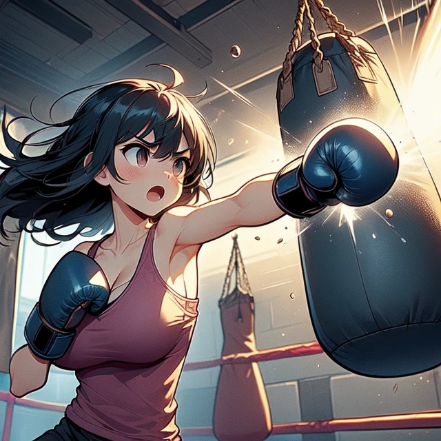 {{masterpiece}}, {{{Highest quality}}},{{Very detailed}}{{female martial artist}},{{Female fighters are sparring in the ring and struggling.}},{{}},solo,1girl, {{Very slim legs:1.2}},slim body,{{}},{{}},Mature Women,Dynamic composition、Dutch Angle,from side,Focus on thighs,,v-shaped eyebrows.profound,Bad mood,blush,Sweat,{{clavicle:1.4}},{{}},,choker,,,,black fingerless gloves,dolphin shorts, Pink camisole, long hair,ponytail Blunt bangs,high-cut sneakers,{{On the ring:1.4}},Small crowd outside the ring,Small outdoor martial arts events