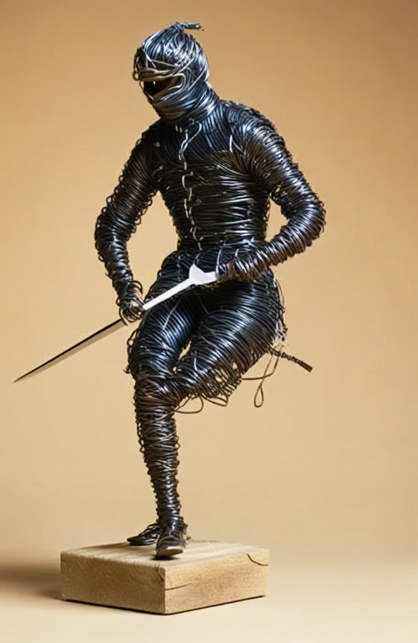 wire art, Close-up portrait of a rider, holding knife, high-resolution image, studio shot, <lora:éä¸èºæ¯:0.7>