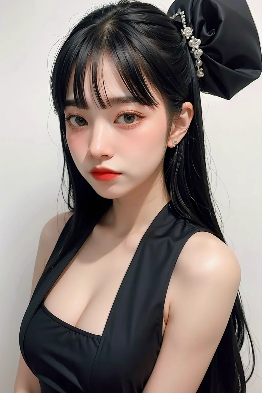 1girl, black  formal attire, white background,   <lora:Fon_Pattaraporn-04:1>