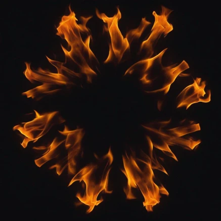 flames on a black background radiating from the floor, symmetrical,  perspective