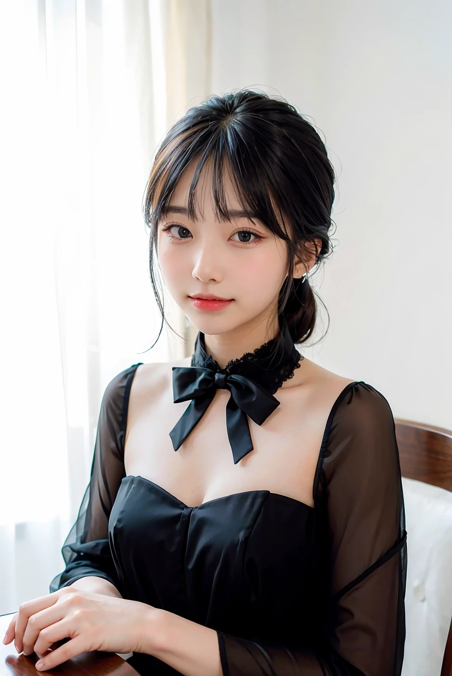 1girl, black  formal attire, white background, <lora:highsstn-04:1>