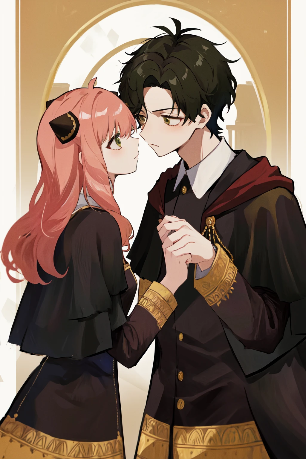 masterpiece, best quality, highres,
1girl anya,
1boy damian,
eden academy uniform, capelet,
[kiss::0.4]
<lora:damian_anya_d32:1>