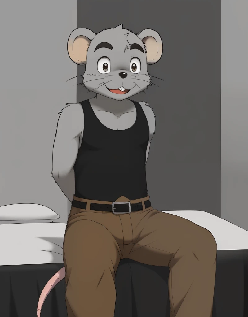 (((detailed eyes, detailed face))), (furry, chuukichi <lora:character_chuukichi_findigo_v2:1>, grey hair, short hair, mouse boy, buck teeth), male, (solo), (plump), (nude, penis), sitting, (arms behind back), smile BREAK (konzaburou, ukan_muri, cute), bedroom, (flat shading, high brightness), 8k, UHD, masterpiece, (full body)