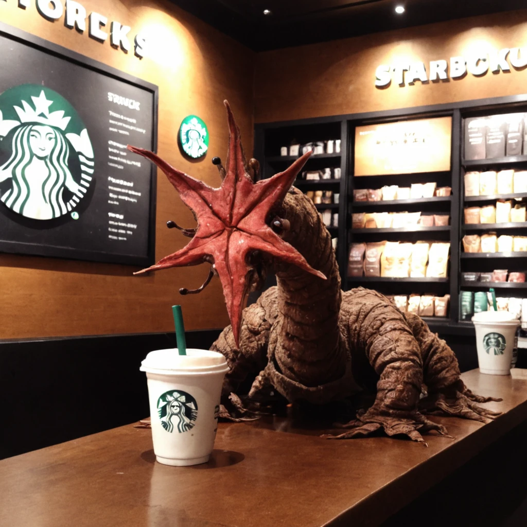 photo of a sneaky hiver inside a starbucks <lora:Hiver_XL:1>