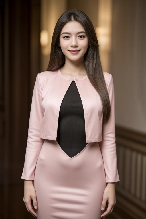 ((1 girl, 22 y.o, Masterpiece, best quality, cinematic lighting, 8k, full body shot, long hair, hourglass body)), (smile:0.85), (realistic background:1.2)
<lora:C1_Office_Dress_By_Stable_Yogi:1> pink jacket, long dress