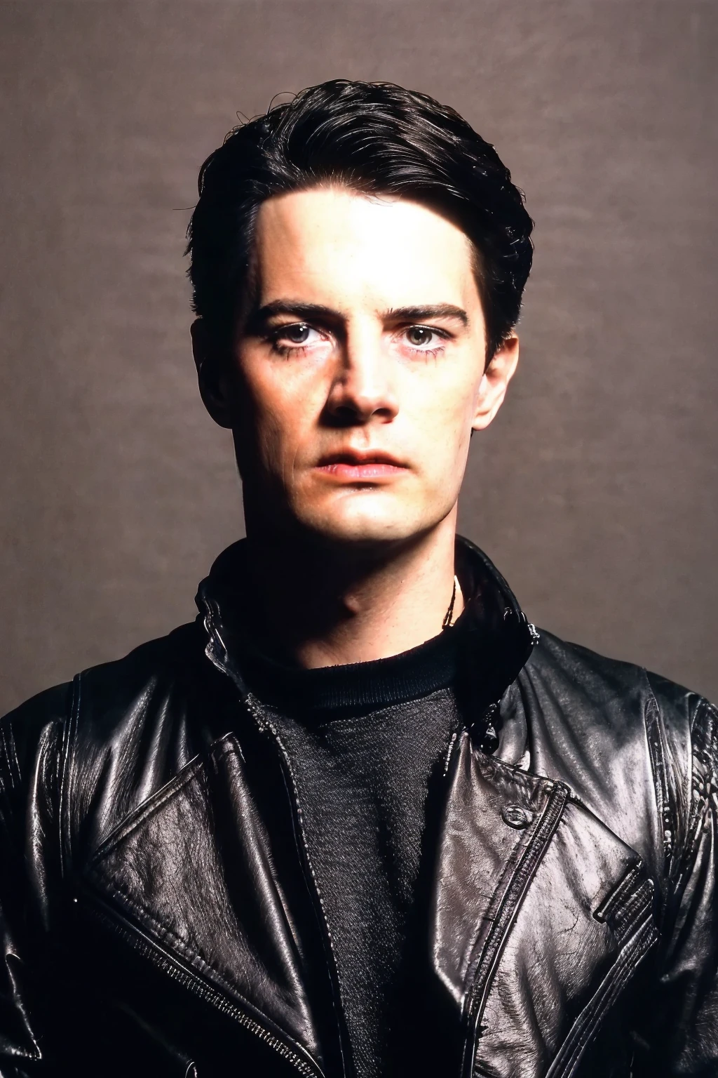 ((Portrait Photography)),(best quality, high quality, sharp focus:1.4), <lora:macLach1an:1> macLach1an young, leather jacket