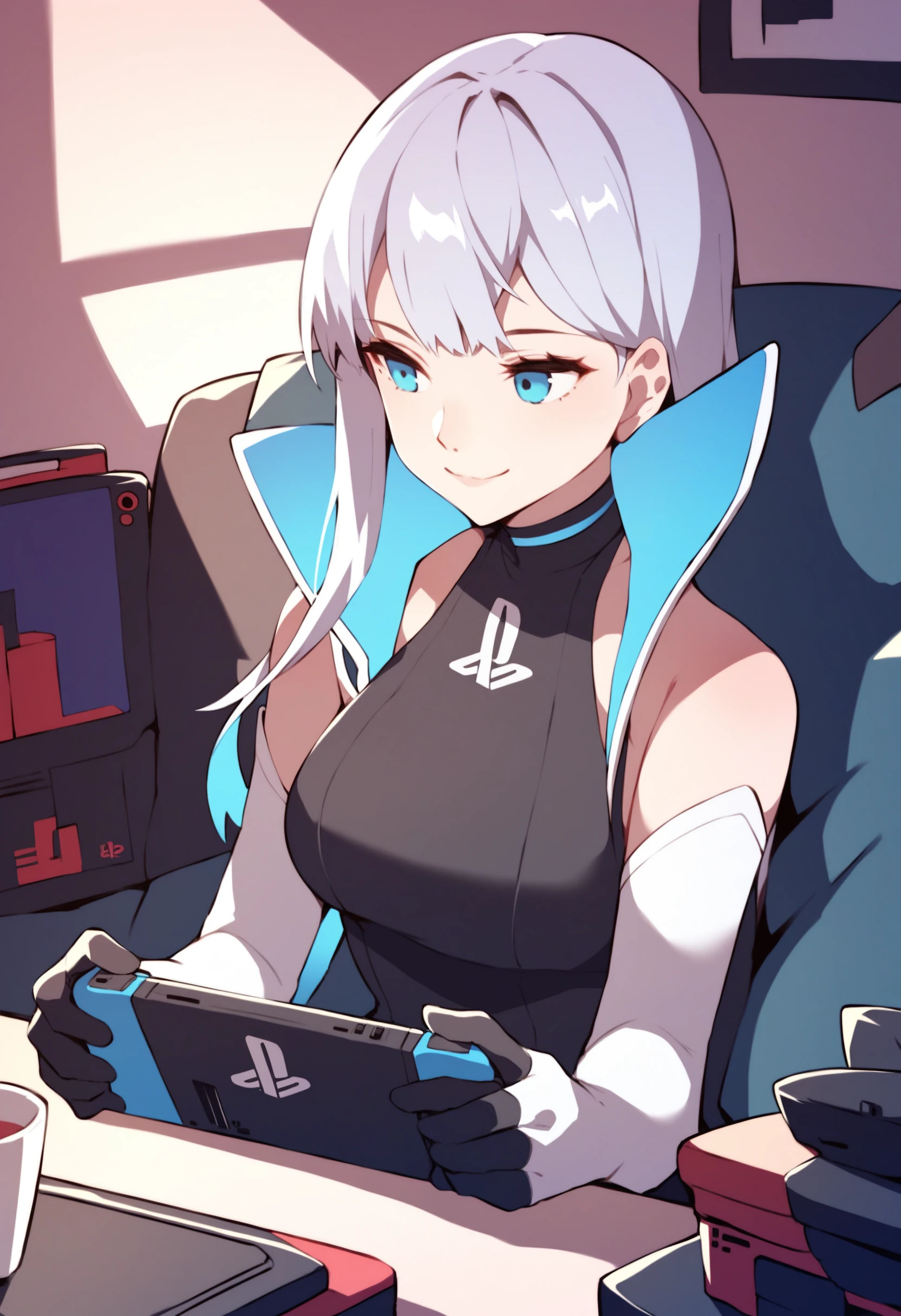 score_9, score_8_up, score_7_up, source_anime, 1girl, PSchan, cowboy shot,, <lora:PSchanXLPD-000009:1>, elbow gloves, bare shoulders, sleeveless, gloves, indoors, sitting, seat, handheld game console, holding handheld game console, game console, fun, :d, smile,