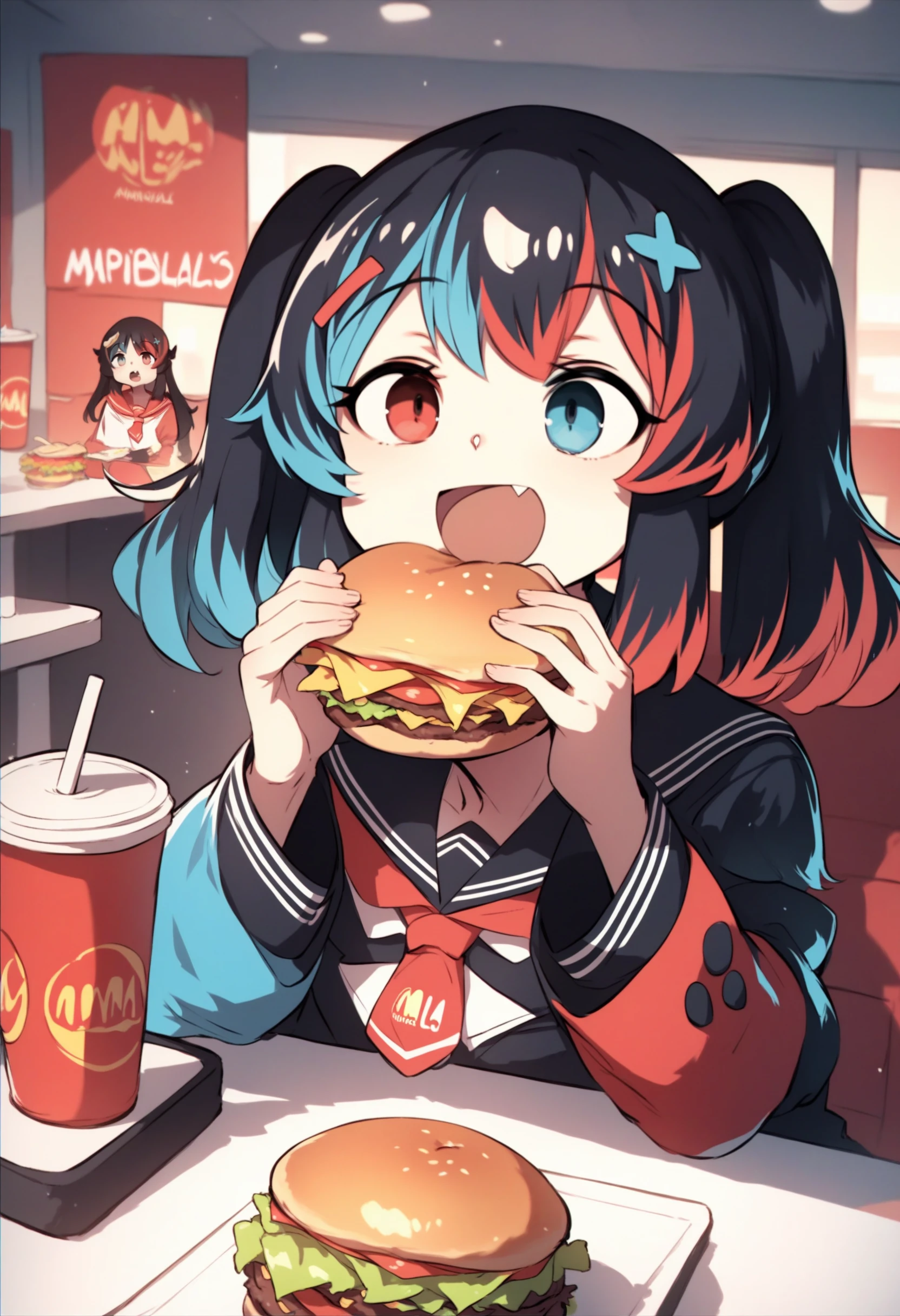 score_9, score_8_up, score_7_up, source_anime, Switchchan surrounded by sandwich, many sandwich, heterochromia, sailor collar, sleeves past wrists, sleeves past fingers, school uniform, shirt, serafuku, black thighhighs, feral, tally, scared, crying, good, bedroom, elevated <lora:EatfreshPDXL:1> <lora:SwitchchanXLPD:1> ,