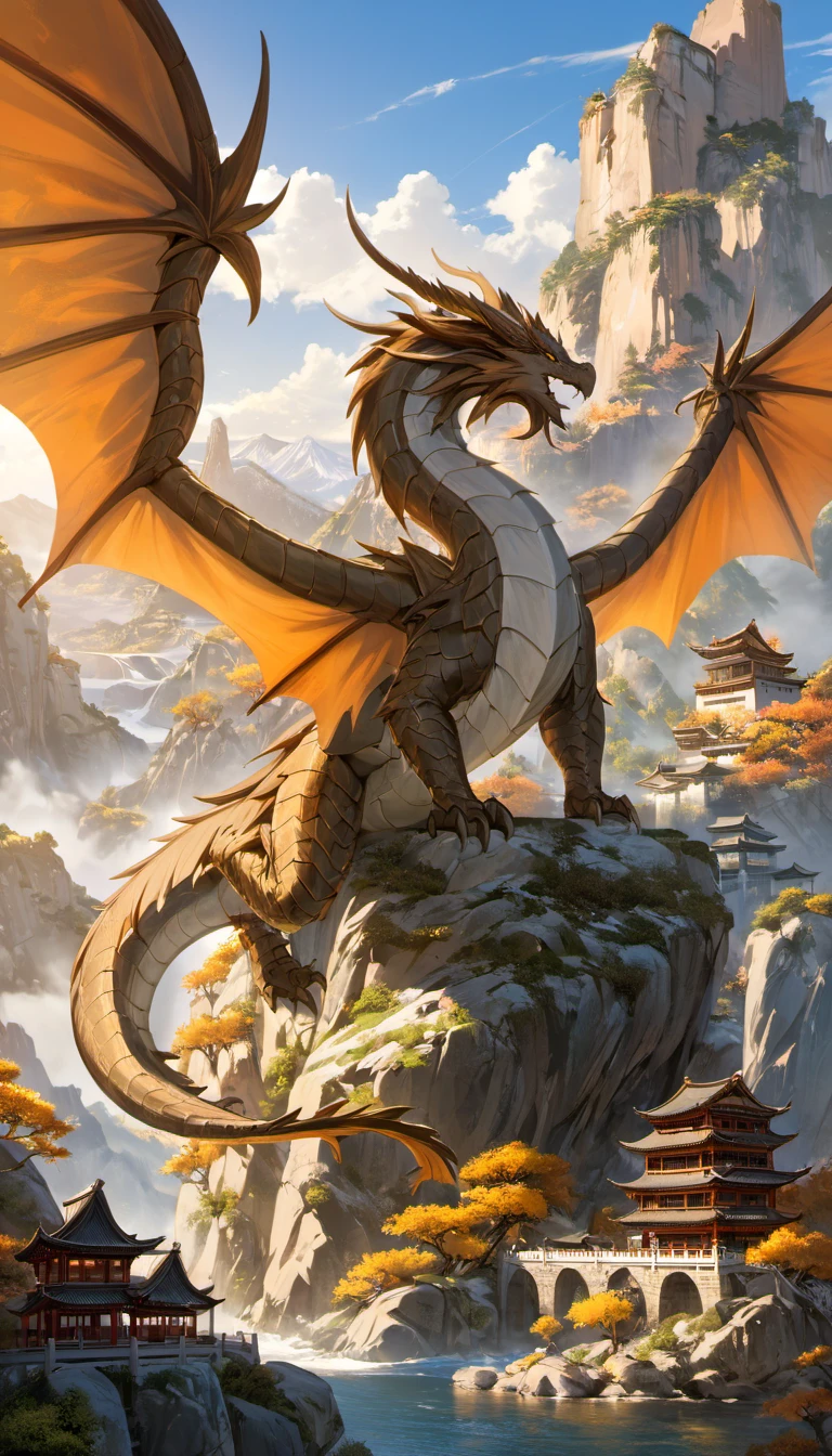 western dragon, scenery, detailed background, masterpiece, best quality, high quality, absurdres