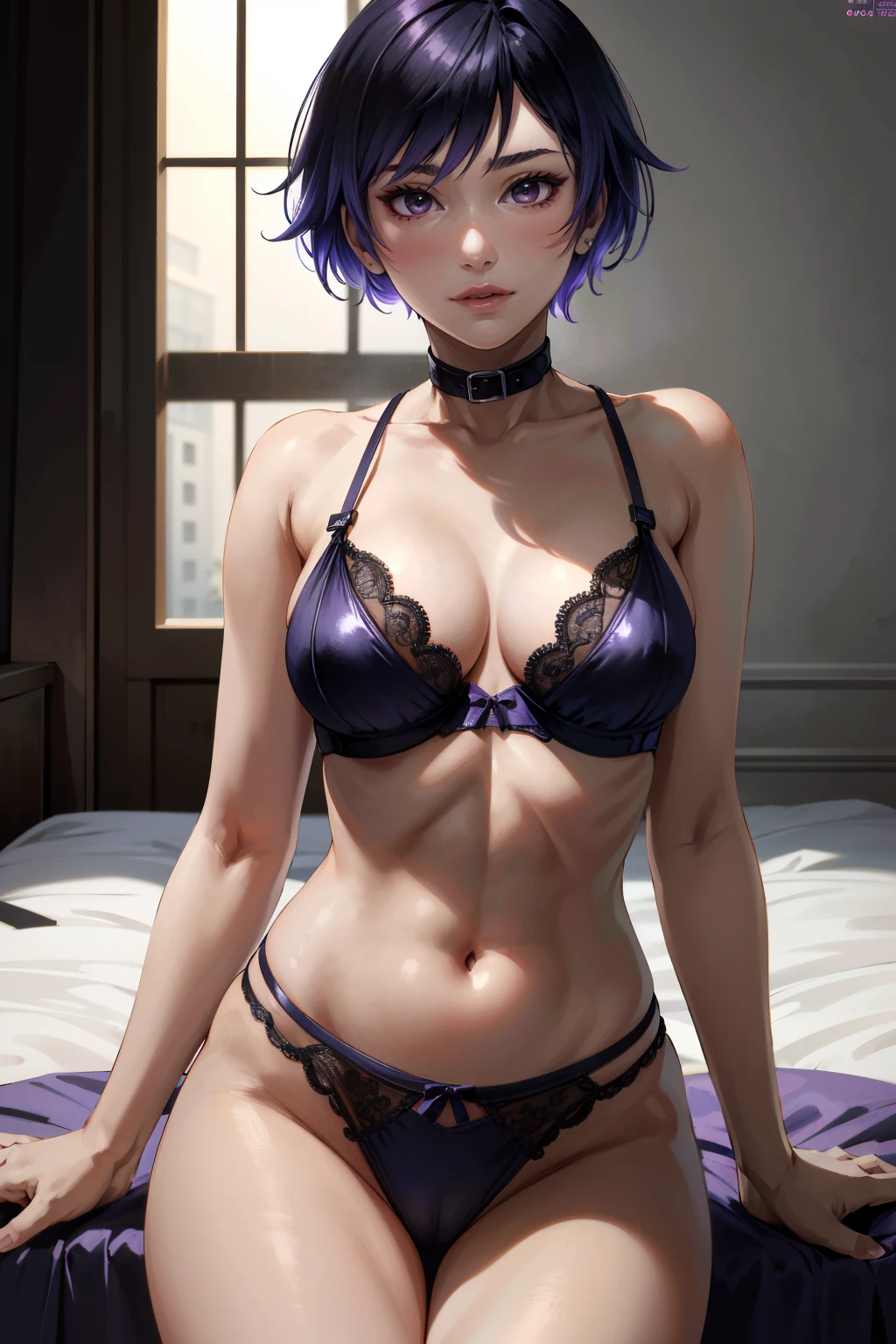 ((ultra detailed, masterpiece, absurdres))
<lora:T8Reina:0.9>
T8Reina, 1girl, short hair, purple hair, multicolored hair, lingerie, magazine cover