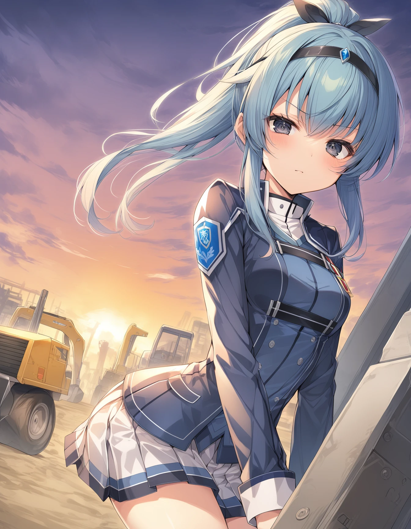 1girl,(solo),
high ponytail hair,
circlet,
bangs,
deep blue hair,
black eyes,
(medium breasts:1.1),
<lora:toruzu_bunko_uniform_A3_XL_V1_1-000012:0.8>
toruzu_bunko_uniform,school uniform,miniskirt,pleated skirt,white skirt,
BREAK
<lora:sdxl-boldline:-1>,
<lora:sdxl2-flat2-512b:-1>,
twilight,
serious,
Lying on the side, propped up on one elbow,
BREAK
construction site
masterpiece, best quality,