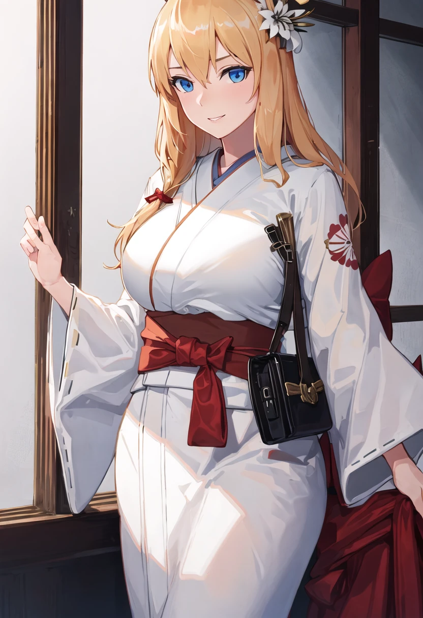 best quality, masterpiece, highres, solo, {mosin_nagant_girlsfrontline:0.90}, {white kimono:1.35}, {red hakama:1.35}, {wide sleeves:1.20}