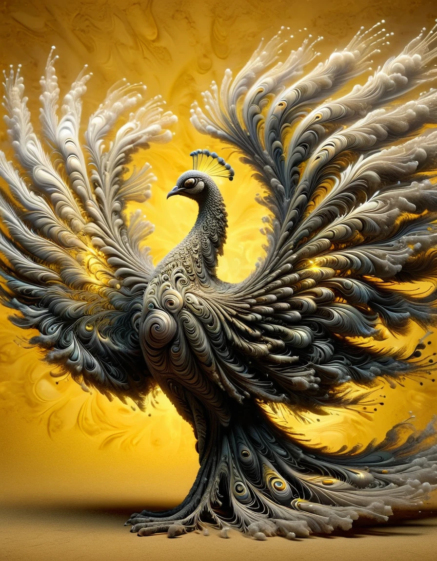 Neo-classicism, quantum fluctuations in a beautiful peacok winged, dynamic HDR lighting, yellow fractal background <lora:ral-cnvctncrnts:1> ral-cnvctncrnts