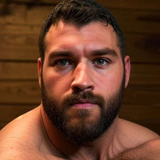 instagram photo, portrait photo of musclebearcoffee,  perfect face, natural skin, film grain, skin imperfections, face close-up, realistic photography, hazel eyes, beard, realistic, masterpiece, intricate details, detailed background, depth of field, dynamic pose