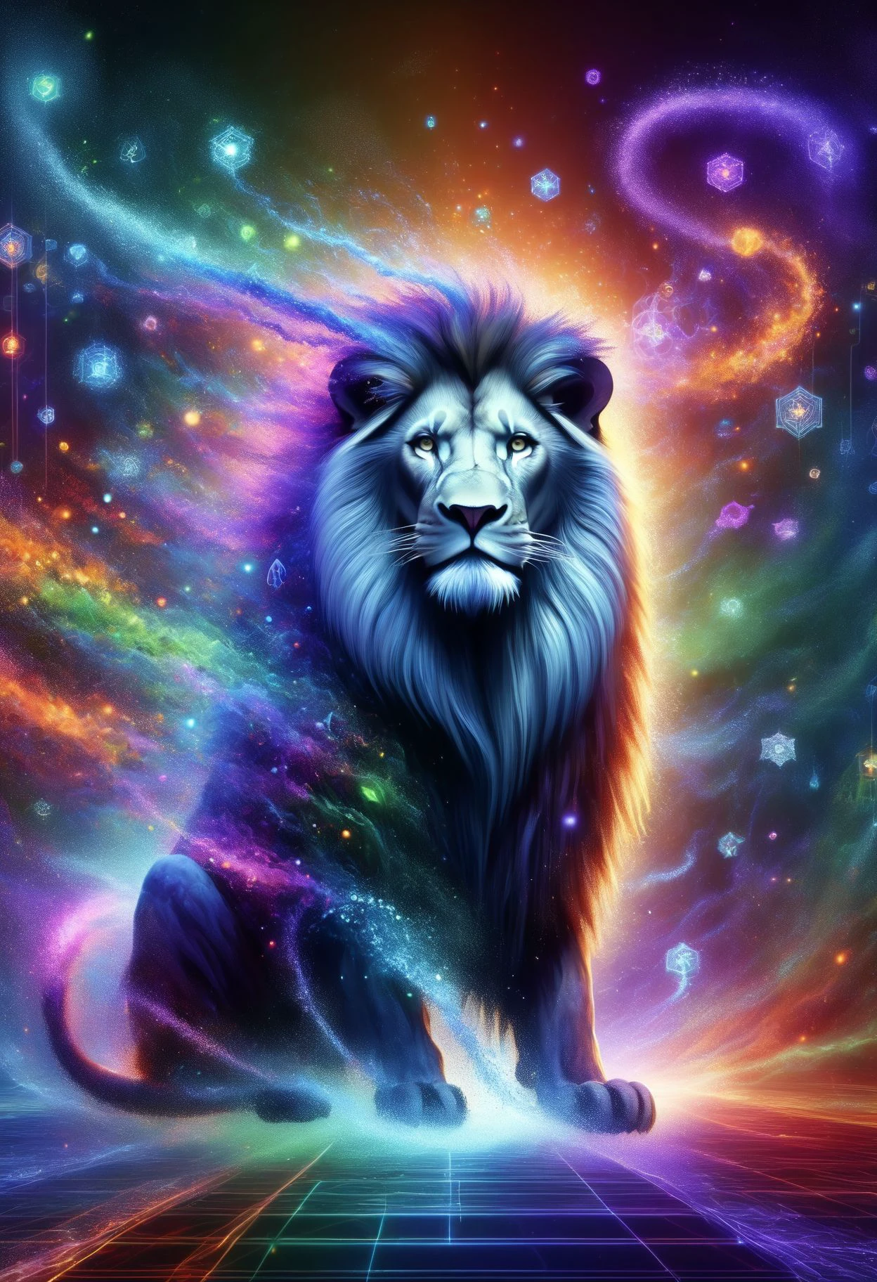 DonMD1g174l4sc3nc10nXL,pixelization,  ignis fatuus, large mythical creature, composite features, lion body, mane, forelimbs, goat head, hind legs, serpent tail, distinctive, intimidating, ferocious expression, multiple heads, scaled covered body, symbol of chaos, mythical hybridization ,    <lora:DonMD1g174l4sc3nc10nXL-000006:1.2>