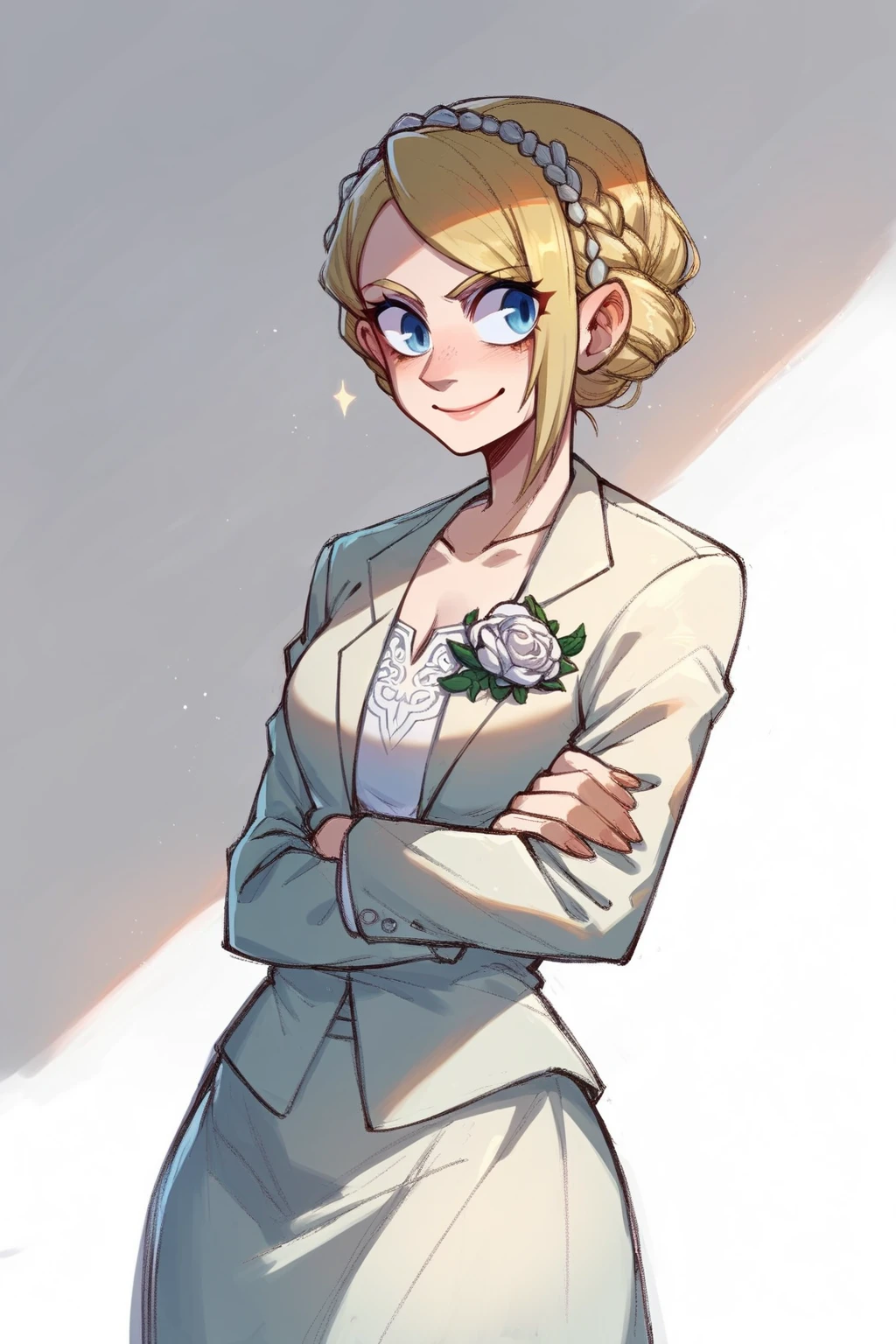 score_9, score_8_up, score_7_up, score_6_up, score_5_up, score_4_up, edgCosette,braid,suit, skirt, blonde hair, smile
<lora:edgCosettePony:1>