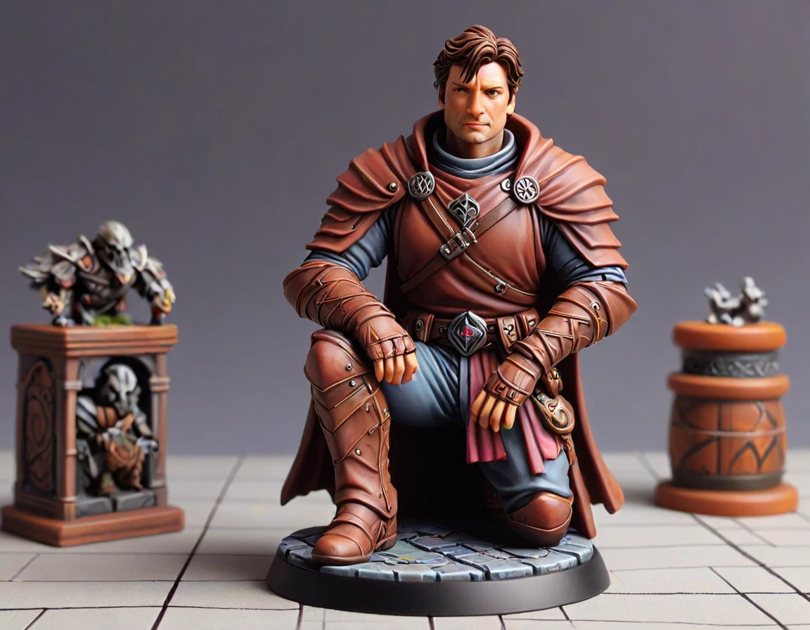 TabletopRay, tabletop miniature of beautiful gorgeous Nathan Fillion as a D&D character