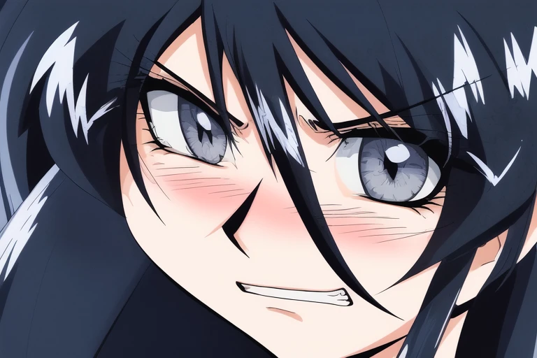 <lora:Fujiwara_Mitsuki:0.8>fujiwaramitsuki, 1girl, solo, blush, clenched teeth, grey eyes, teeth, long hair, black hair, close-up, blue hair, angry, looking at viewer, hair between eyesm, miko,
retro artstyle, masterpiece, high quality, very_high_resolution, large_filesize, full color,