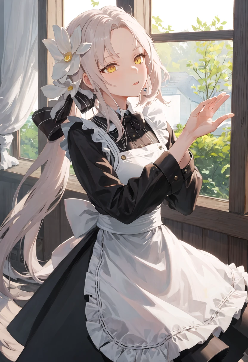 best quality, masterpiece, highres, solo, {aug_girlsfrontline:0.90}, {maid:1.40}, {long maid dress:1.15}