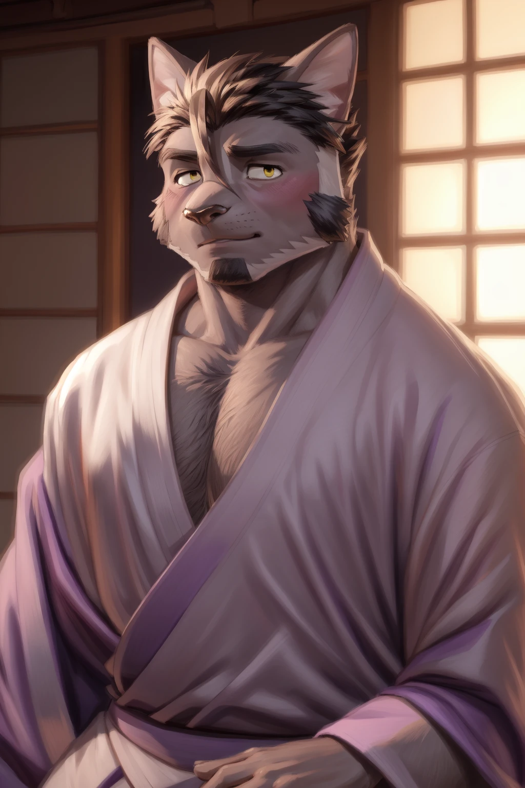 POV, kimono, correct anatomy, furry, furry, male, (lair (Chow Chow), male, dark brown coat, green eyes, fluffy blue horns, small furry tail curled))). Nudity, no clothes, canine genitals, erection, in bed, less muscles, sexy, milk splashed on the body, expressing pain, strong penetration, extremely detailed art, tesudo, gorgeous colors, professional photos, various angles, detailed landscapes, HD, dark shadow, dark light, more alluring atmosphere, super 8k, HDR, no top, enjoy expressions, slightly red face, look at the audience affectionately, drool, sticking out the tongue, thin, small size,