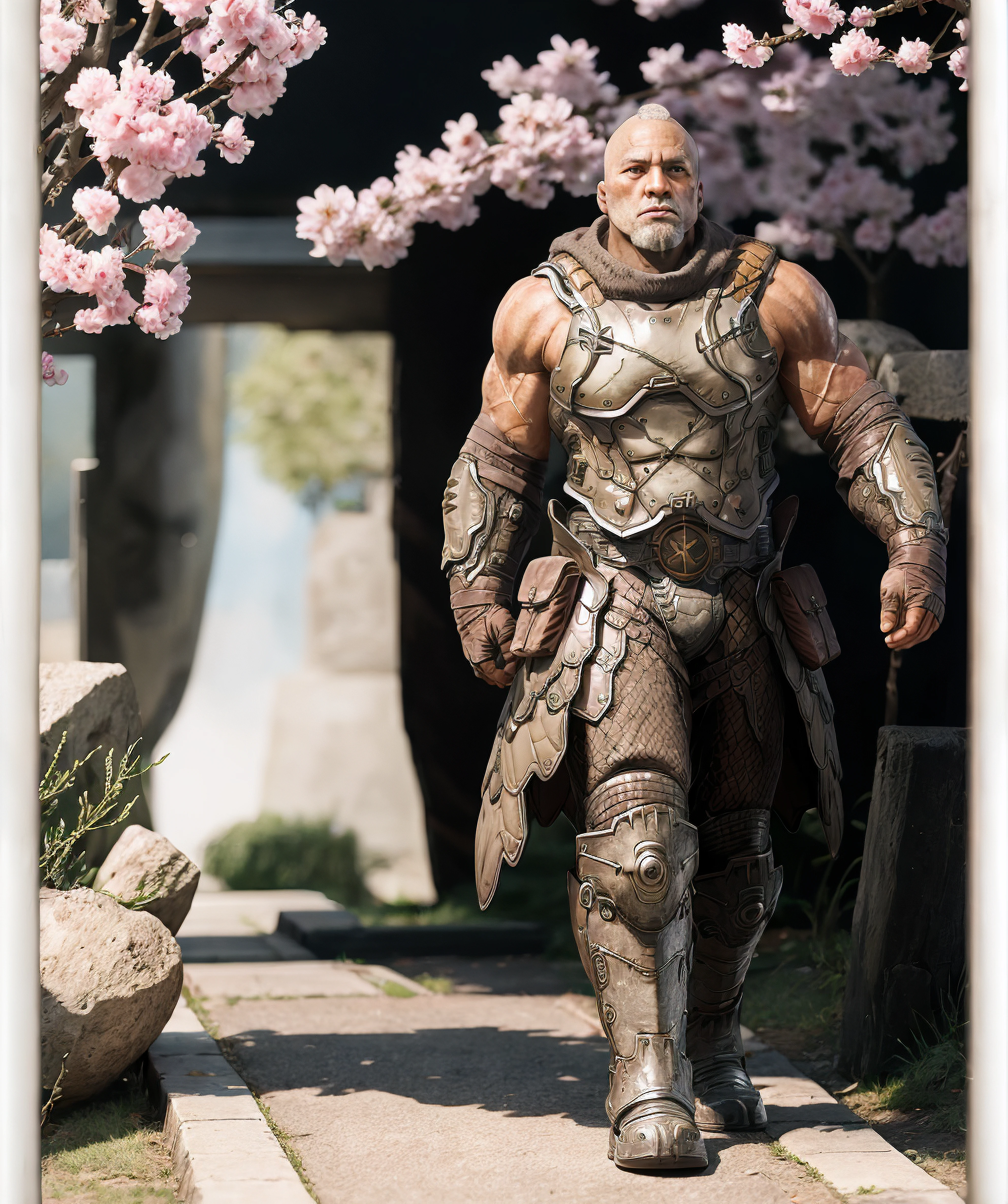 <lora:Valen:0.8> commander_valen, looking at viewer, sunny, muscular, walking, sakura tree
