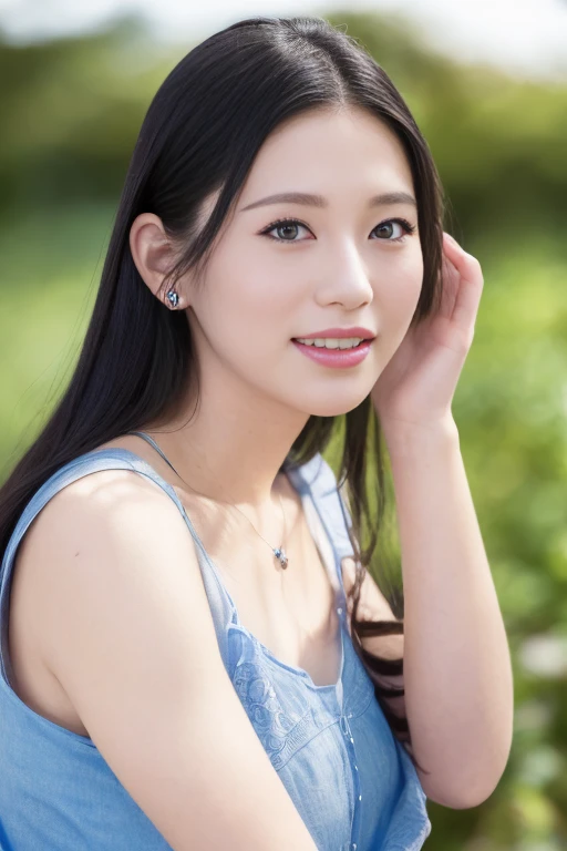 1girl, (sky blue camisole:1.6),(RAW photo, best quality:1.4), (realistic, photo-realistic:1.4), masterpiece, an extremely delicate and beautiful, extremely detailed, 2k wallpaper, Amazing, finely detail, extremely detailed CG unity 8k wallpaper, ultra-detailed, highres, soft light, beautiful detailed girl, extremely detailed eyes and face, beautiful detailed nose, beautiful detailed eyes,cinematic lighting,(blurry,bokeh backgound:1.6),(city view:1.6),perfect anatomy,(slender body:1.0),(close up face,focus face:1.4),(smile,Friendly, warm:2.0),(looking at viewer:1.8),(young japanese idol:1.8),(wavy long brown hair:1.8), (brown eyes:1.8),(standing:1.6), <lora:sekineakira_lora-05:0.8>